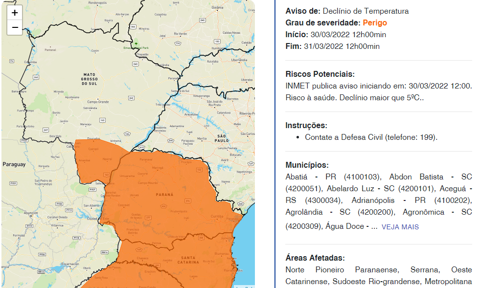 Defesa Civil Emite Alerta De Temporal E Queda Maior Que 5C Nas