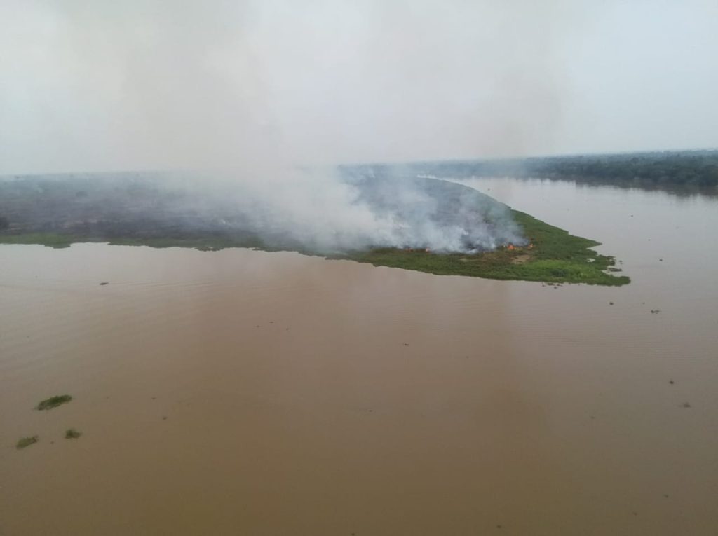 Com aeronaves e equipes em solo, bombeiros de MS atuam para controlar incêndio no Pantanal