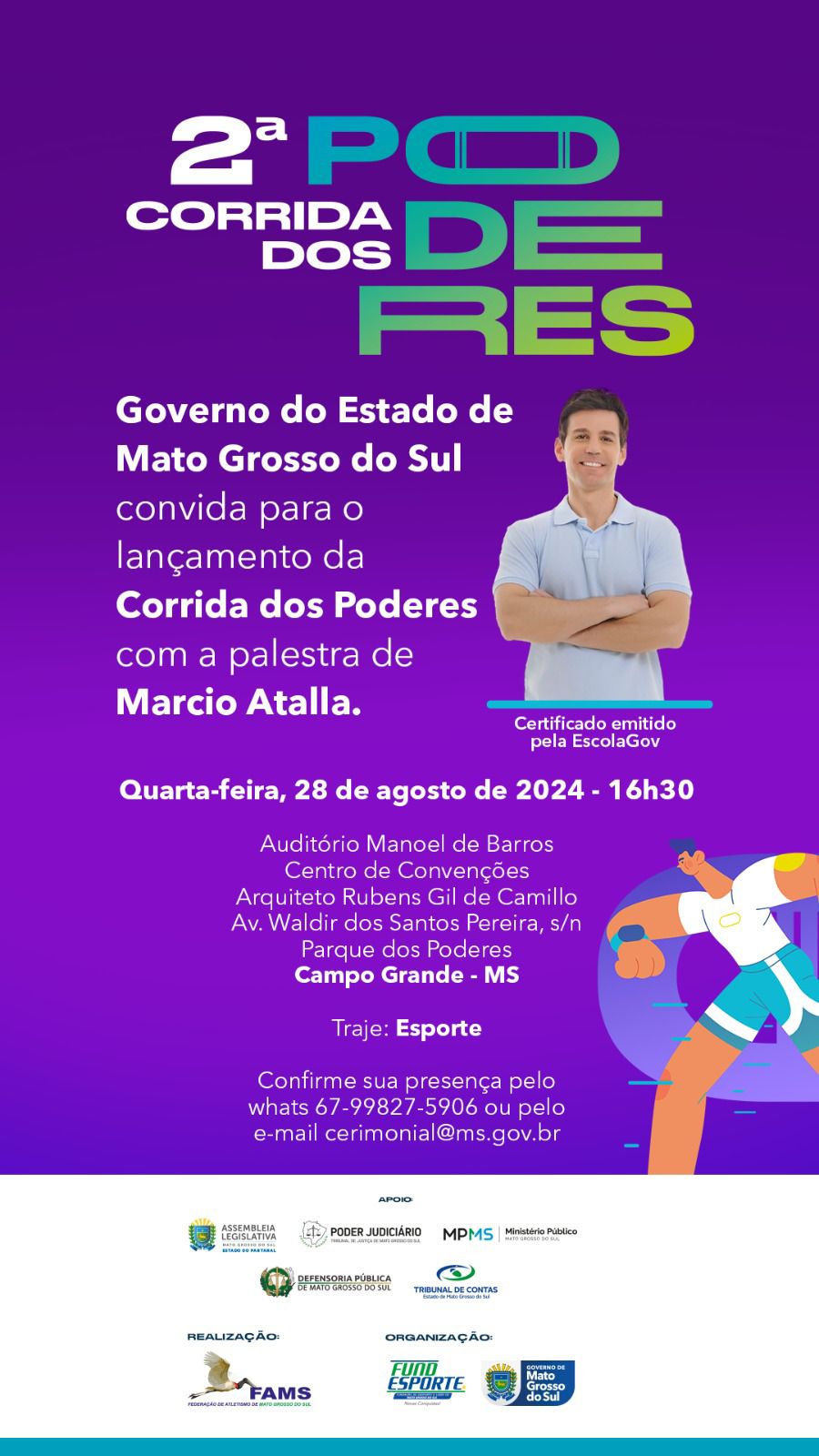 Lançamento da Corrida dos Poderes será nesta 4ª-feira; abertas inscrições para palestra de Marcio Atalla