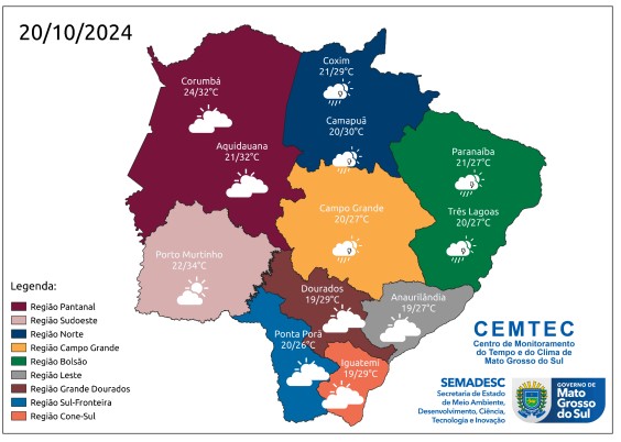 Final de semana tem previsão de chuva em diferentes regiões de Mato Grosso do Sul